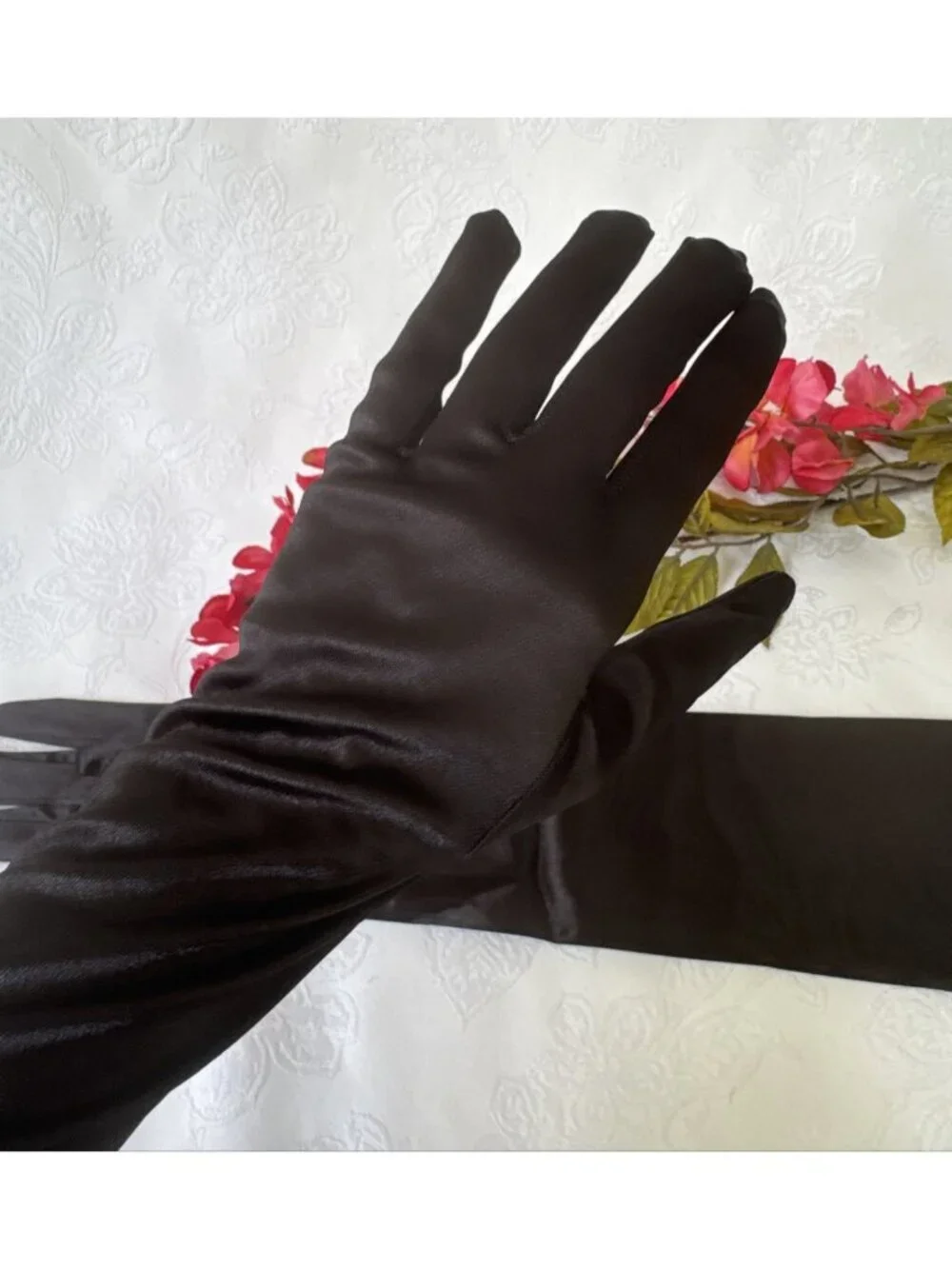 Lansian Women Opera Formal Length Long Gloves Onyx Black Over Elbow S M L NEW